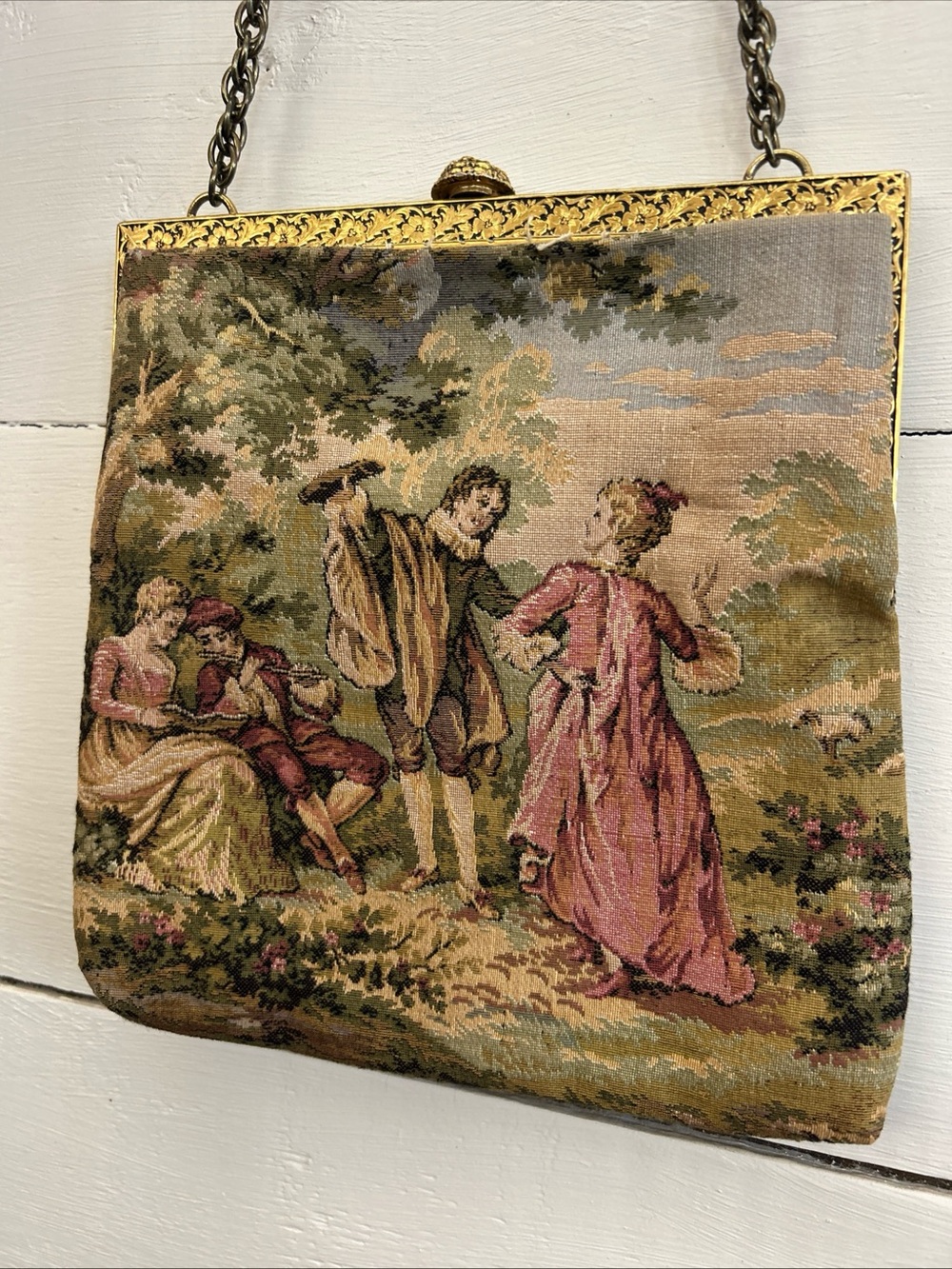 Vintage 1950s Delill French Aubusson Style Tapestry Purse